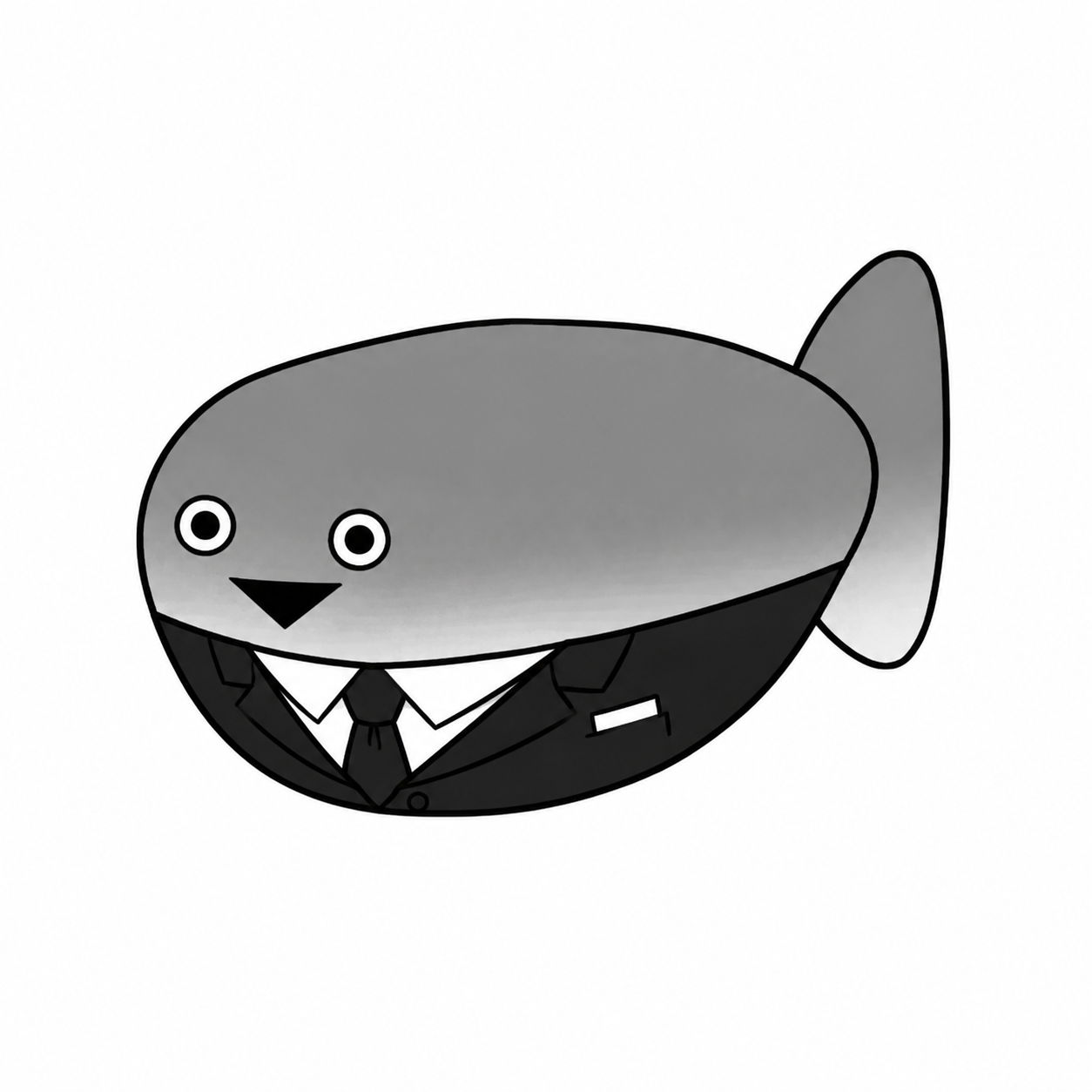 A gray fish wearing a business suit